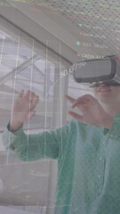 Aufkleber - Animation of financial data processing over man wearing vr headset