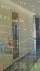 Poster - Animation of financial data processing over businessman wearing vr headset