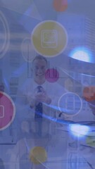 Poster - Animation of connections with icons and data processing over business people