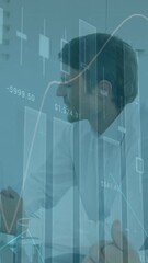 Poster - Animation of financial data processing over diverse business people in office