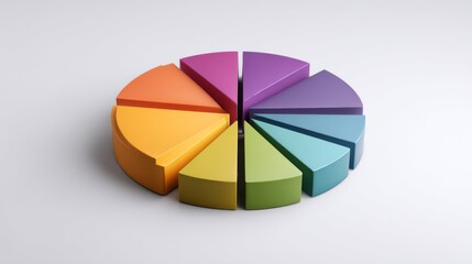 Poster - Colorful pie chart segmented into sections on a plain white background, sleek and modern, ideal for data visualization.