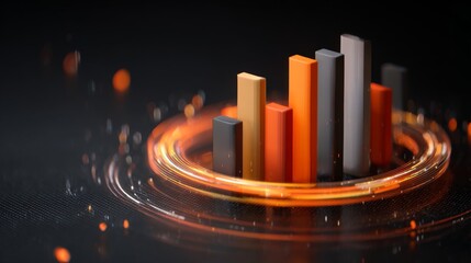 Poster - Futuristic D bar graph with glowing edges and a rotating effect, showcasing data in an engaging way on a dark background, perfect for tech-related concepts.