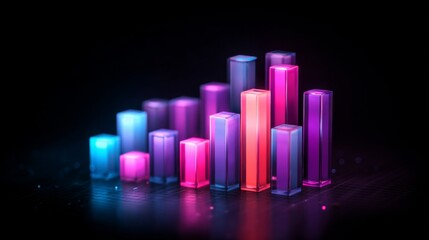 Poster - Futuristic D bar graph with glowing edges and a rotating effect, showcasing data in an engaging way on a dark background, perfect for tech-related concepts.