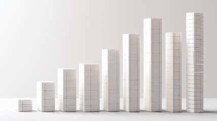 Poster - Minimalistic bar chart with three-dimensional bars in various heights, set against a clean white background.