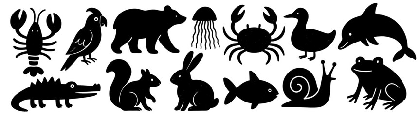 Poster - Silhouette animal vector icons, element vector set