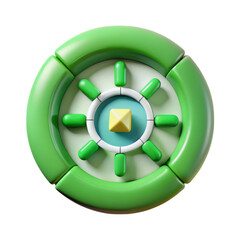 Aufkleber - Abstract green wheel 3d rendering icon with central yellow pyramid land transportation isolated on white background on surface