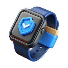 Poster - Blue smartwatch with security shield 3d rendering icon technology wearable device land transportation isolated on white background modern design protection cybersecurity
