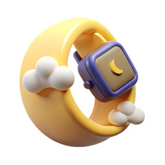 Poster - Cartoon smartwatch on yellow moon with clouds 3d rendering icon land transportation isolated on white background