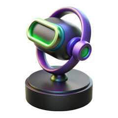 Poster - Futuristic microphone 3d rendering icon land transportation isolated on white background,minimalist style podcast equipment with neon accents,modern design broadcast device