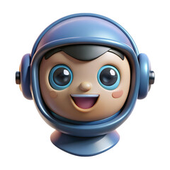 Poster - Happy young cartoon astronaut face high quality 3d rendering icon isolated on land transportation isolated on white background