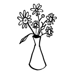 Poster - Flower in vase design drawing daisies sketch vector