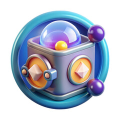 Leinwandbilder - High quality 3d rendering icon land transportation isolated on white background featuring a playful geometric device surrounded by colorful spheres and a vibrant blue ring