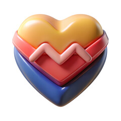 Poster - High quality 3d rendering icon land transportation isolated on white background of abstract layered heart symbol with vibrant yellow,coral,and blue colors against backdrop