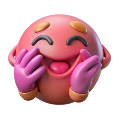 Poster - High quality 3d rendering icon of a very happy pink emoji covering its mouth while laughing with glee land transportation isolated on white background