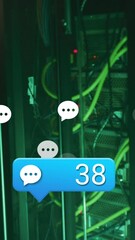 Poster - Online chat notifications processing data over computer servers in dark server room