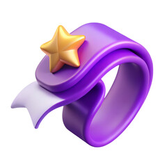 Aufkleber - Purple ribbon with golden star 3d rendering icon embodying success and achievement in land transportation isolated on white background