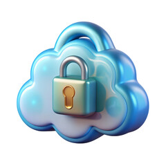 Poster - Secure cloud storage 3d rendering icon with padlock for digital security and data protection land transportation isolated on white background