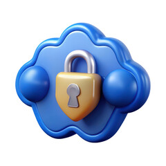 Poster - Secured cloud storage high quality 3d rendering icon with padlock for cybersecurity land transportation isolated on white background