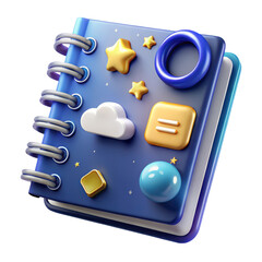 Poster - Spiral bound notebook with cloud star shapes and sphere high quality 3d rendering icon land transportation isolated on white background
