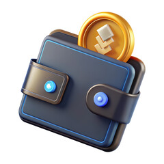 Aufkleber - Stylized wallet icon with crypto currency coin 3d rendering icon land transportation isolated on white background concept for digital finance