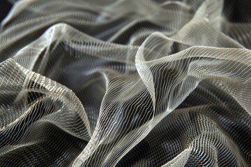 Poster - White transparent fabric creating a beautiful wavy pattern on a dark background