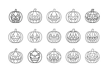 Wall Mural - Halloween pumpkin outline with geometric patterns vector set