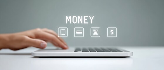 Poster - Monetary transactions office workspace digital interaction minimalist environment close-up view financial concepts