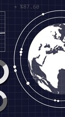 Poster - Animation of interface with spinning globe and statistical data processing against blue background