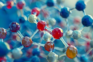 Poster - Colorful molecules forming chemical bonds, representing a scientific discovery in chemistry or a new type of material