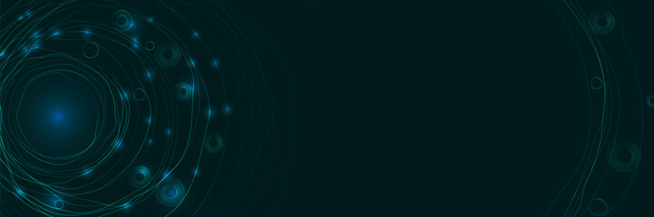 Aufkleber - Dynamic vector design of concentric circles and glowing particles on dark background, creating abstract futuristic effect for illustrations on cyberspace, artificial intelligence, big data.