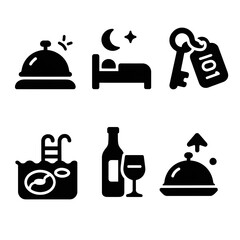 Poster - Extensive Set of Black Pictogram Silhouettes Hotel Icons, Sign, and Symbols - A Comprehensive Icon Set for Design
