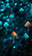 Poster - Digital Ascent and Growth Artwork with Shimmering Iridescent Background and Upward Arrows