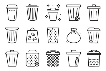 Poster - Comprehensive collection of waste receptacle graphics featuring various bin designs and trash can representations for digital and print applications
