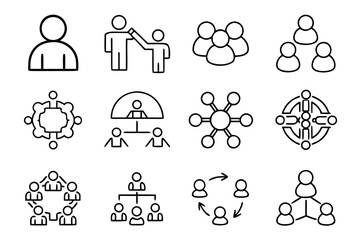 Poster - Comprehensive collection of business relationship and communication symbols perfect for conveying concepts of connection interaction and collaboration in professional contexts