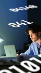Poster - Animation of data processing over caucasian businessman using laptop in office