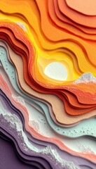 Poster - Delicate Abstract Paper Carving Art with Coral and Peach Waves for a Serene Nature-Inspired Design