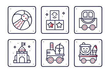 Poster - Comprehensive outline collection featuring childhood themes and elements rendered with distinctive black yellow cyan and magenta color palettes for diverse applications
