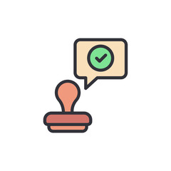 Poster - Rubber Stamp With Check Mark Symbol In Speech Bubble Notification