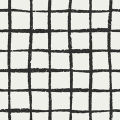 Leinwandbilder - Grid pattern. Seamless design with irregular square print, line drawings. Scribble checkered background, texture in black and white minimalist style. Endless hand-drawn vector illustration for textile