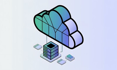 Poster - Cloud Computing System Connects, with data storage, on a clean background for a modern technology concept.