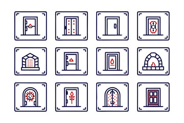 Leinwandbilder - Vibrant collection of twelve distinct doorway and entrance symbols showcasing a spectrum of colorful architectural elements for diverse design applications