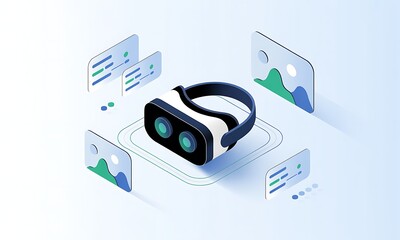 Poster - VR Headset Creates Virtual Worlds in Abstract Flat Design: Augmented Reality, Technology Concept with Copy Space
