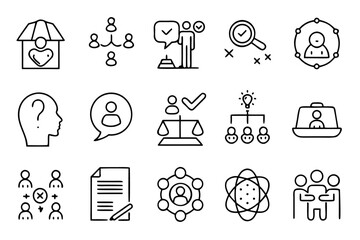 Fototapete - Comprehensive collection of minimal modern graphic elements representing community and social interactions perfect for digital platforms and branding applications