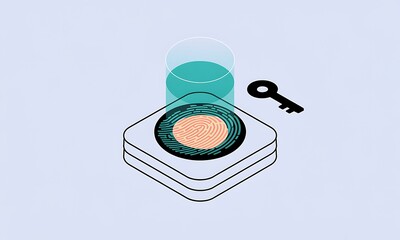 Poster - Key Unlocks Digital Wallet, Illustrating Security Concept, Clean Background, Minimalist Design