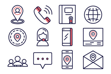 Poster - Minimalist linear contact communication symbols collection featuring essential connection elements for digital and print applications