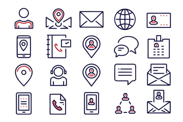 Fototapete - Minimalist linear contact communication elements collection featuring essential business interaction symbols for digital and print applications