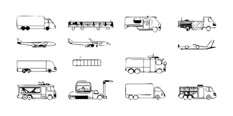 Fototapete - Comprehensive Set of Airport Ground Support and Transportation Line Icons for Design Projects on transparent background comprehensive set line icons representing airport ground support transportation