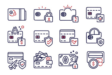 Poster - A curated collection of minimalist line art symbols representing various financial transactions and payment methods perfect for modern digital interfaces and applications