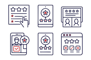 Poster - Comprehensive collection of clean modern line art symbols representing customer satisfaction feedback and user experience elements for digital interfaces and branding