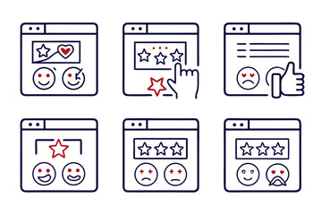 Fototapete - Comprehensive collection of customer satisfaction symbols presented in a clean modern outline style for digital interfaces and user experience design projects